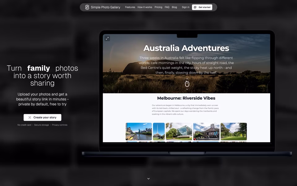 The Simple Photo Gallery landing page