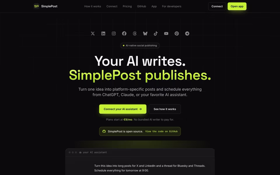 The Simple Post landing page